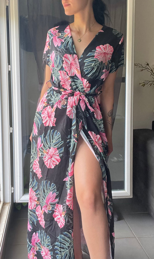 Robe longue fendue fleurs