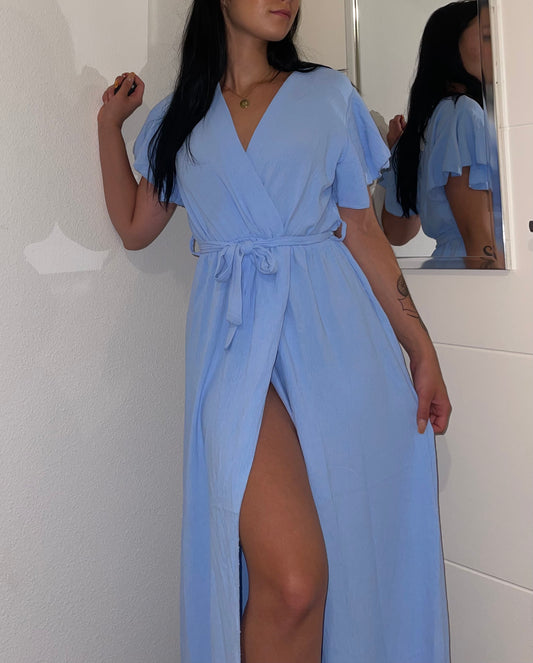 Robe longue nouée bleu